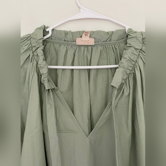 a.n.a Sage Green Relaxed Tie Front Blouse with Cuffed Sleeves - Picture 2 of 6